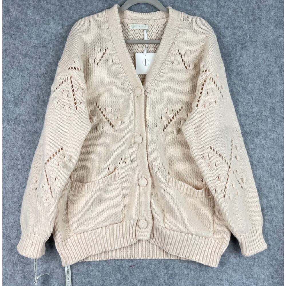 Vita Grace Lucia Cardigan Sweater Womens‎ One Size Beige Swiss Chunky Knit NWT
